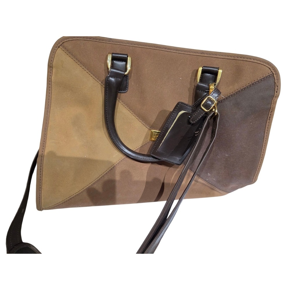 Diane Von Furstenberg Messenger Bag 3 Tone Brown Shoulder Strap Tote Bag Vintage